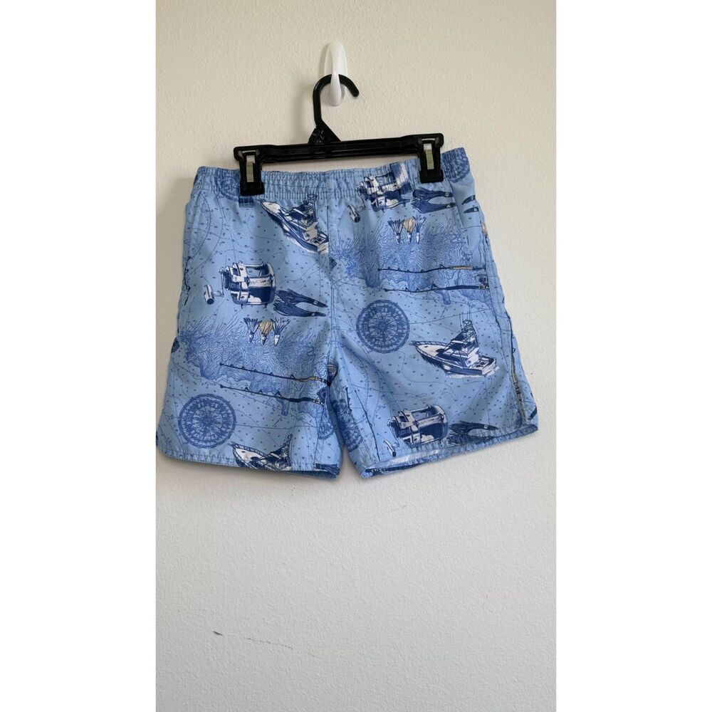AFTCO Youth Boys Fishing Shorts Medium 10-12 Blue Nautical Boat Print Swim